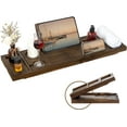 thumbnail image 1 of Teak Bathtub Tray - Luxury Bath Tray with Expandable Handles, Wine Glass and Phone Holders, Book Stand - Perfect for Home Spa Relaxation and Reading - Natural Bath Accessories - Dark Walnut Color, 1 of 14