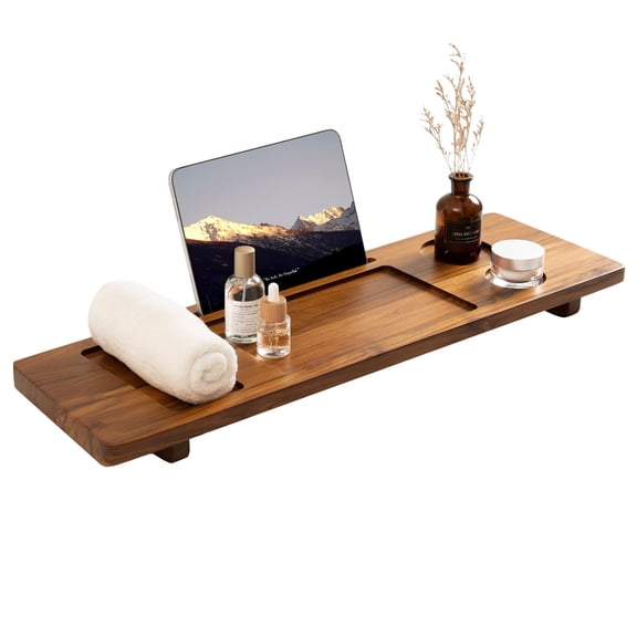 Teak Bathtub Tray - Wood Bath Caddy Tray 29" for Small Tubs - Adjustable Bathtub Table Trays - Luxury Shower Organizer for Home Spa Relaxation and Reading - Light Walnut Color