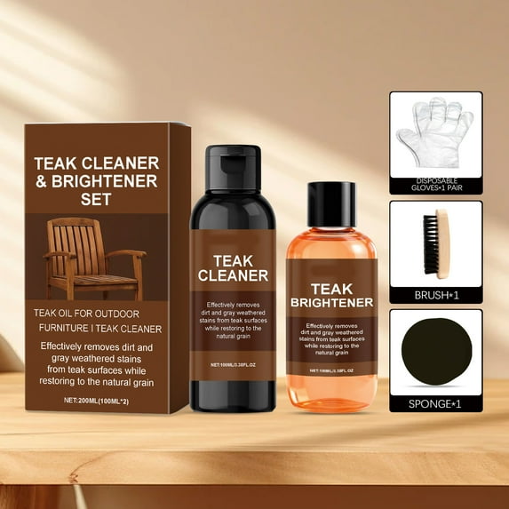 Teak Cleaner Brightener Set - Complete Wood Care for Shine & Protection - Ideal for Furniture Maintenance