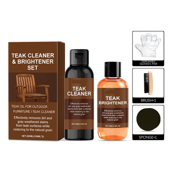 Teak Cleaner & Teak Brightener Set - Renew, Refinish & Protect Decks, Patio, Outdoor Furniture, Boats & Fine Wood