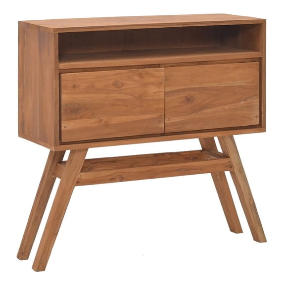 Teak Console Table 31.5" - Solid Wood Scandinavian Entryway Table with Drawers & Shelf - Living Room Side Cabinet - Natural Finish Brown