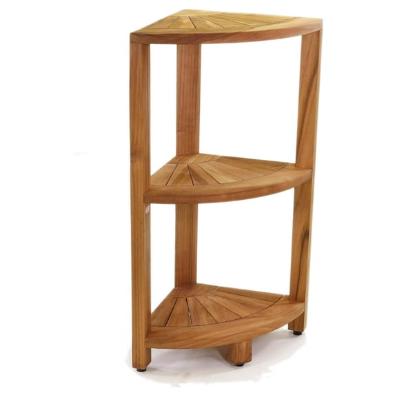 Teak Corner Shelf Stand XYT 12-Inch 3-Tier Water-Resistant For Bathroom Shower Storing Toiletries With Anti-Slip Feet
