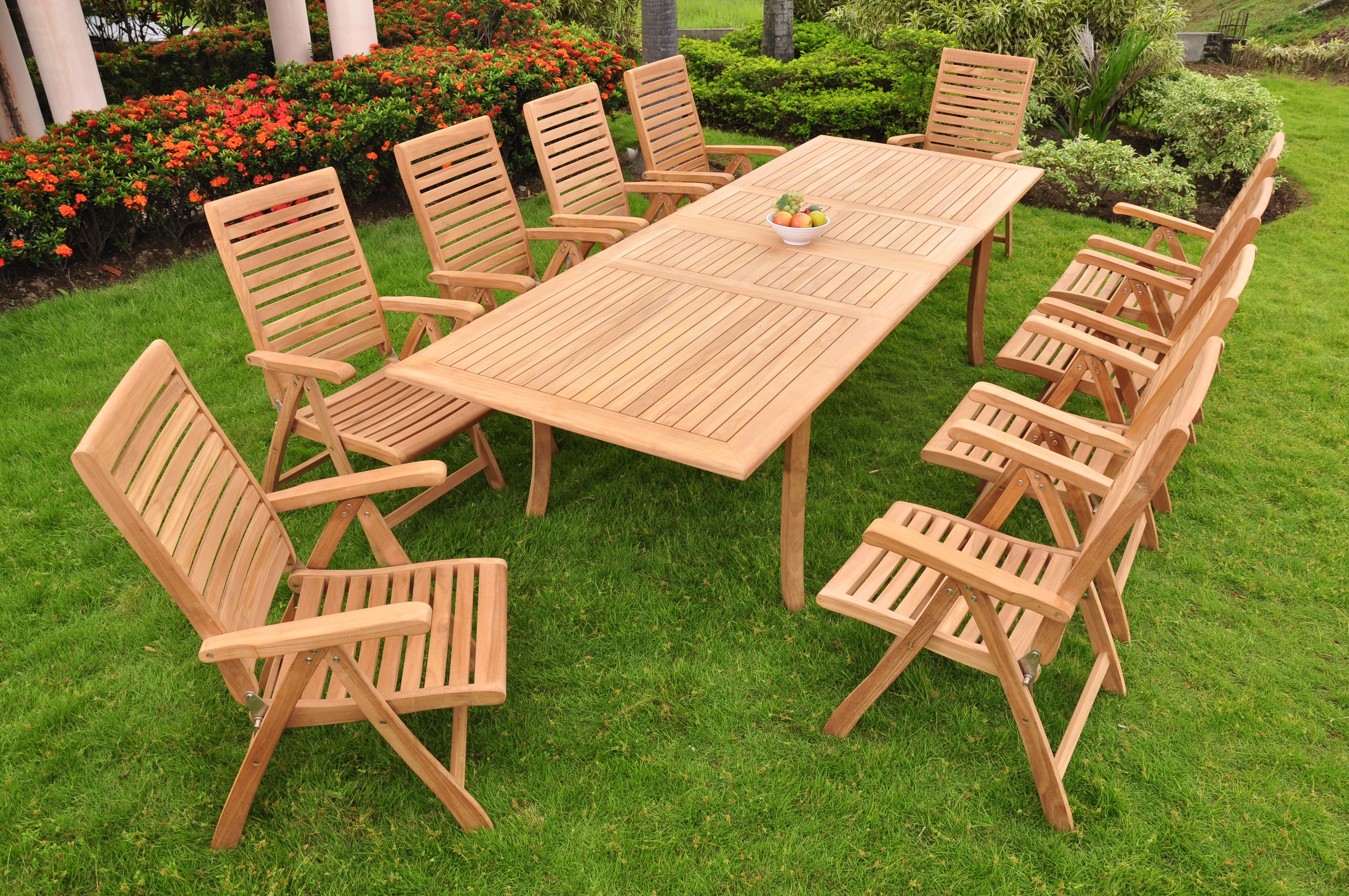 Teak Dining Set10 Seater 11 Pc 117" Rectangle Table And 10 Ashley