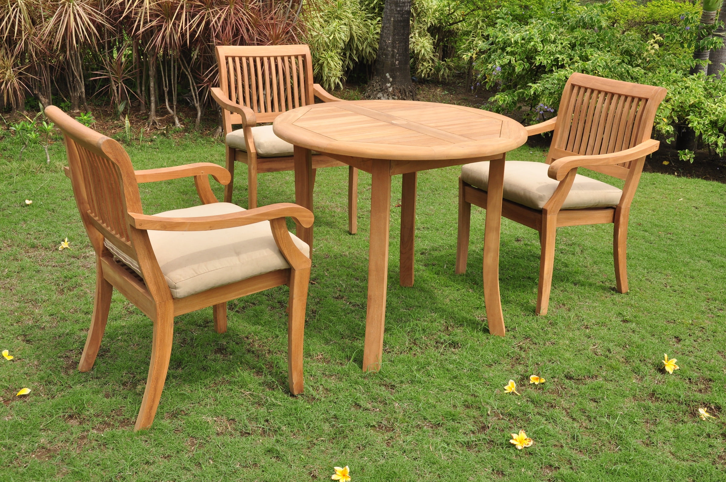 Teak Dining Set:3 Seater 4 Pc - 36" Round Table and 3 Stacking Arbor ...