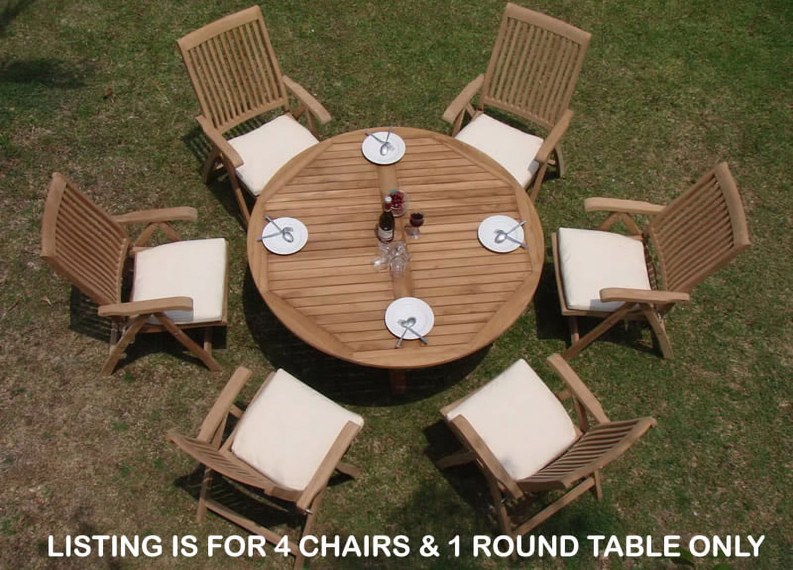 Teak Dining Set:4 Seater 5 Pc - 60" Round Table And 4 Marley Reclining Arm Chairs Outdoor Patio Grade-A Teak Wood WholesaleTeak #WMDSMR3 - image 1 of 4