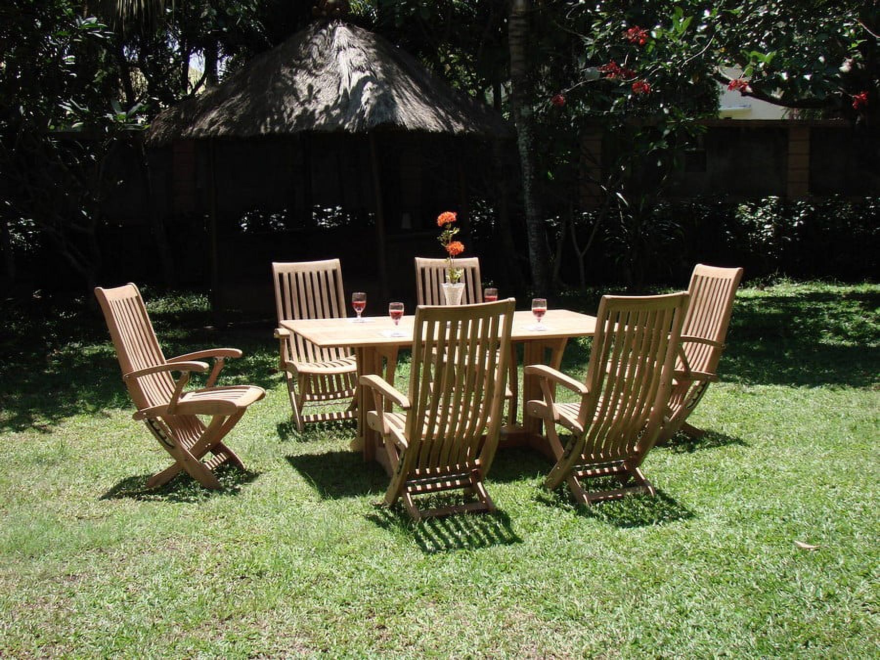 Teak Dining Set:6 Seater 7 Pc - 69" Warwick Dining Rectangle Table And 6 Multi Position Folding Reclining Warwick Arm Chairs Outdoor Patio Grade-A Teak Wood WholesaleTeak #WMDSWR3 - image 1 of 4