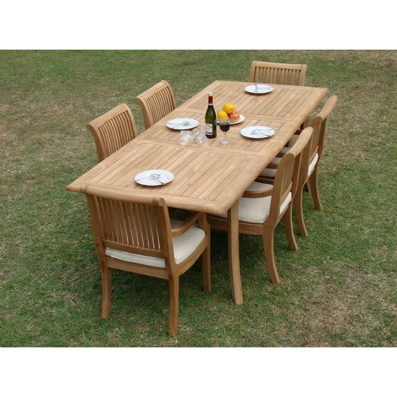 Teak Dining Set:6 Seater 7 Pc - 94" Double Extension Rectangle Table and 6 Giva Arm / Captain Chairs Outdoor Patio Grade-A Teak Wood WholesaleTeak #WMDSGV8