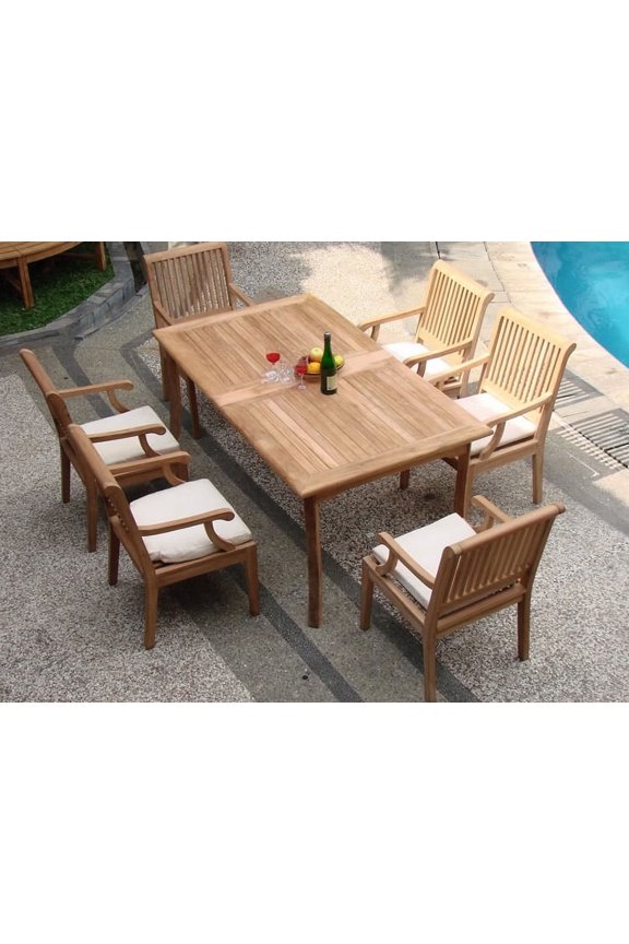 7-Piece Dining Set, 94" Extendable Rectangle Table with 6 Arm Chairs, Brown