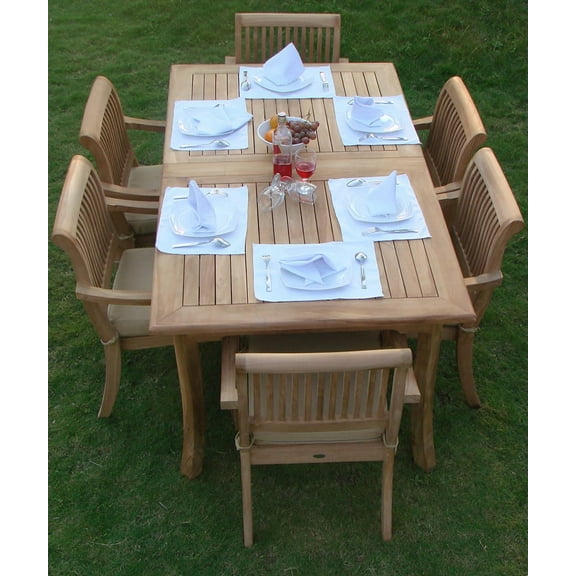 Wholesale Teak 7-Piece Teak Wood Extendable Dining Table with Chair Brown