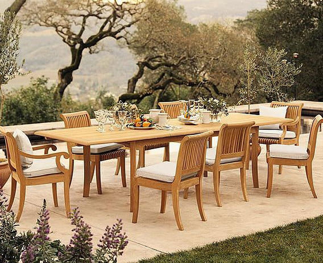 Teak Dining Set 8 Seater 9 Pc 117 Double Extension Rectangle Table 8 Giva Chairs 6 Armless 2 Arm Captain Outdoor Patio Grade A Teak Wood