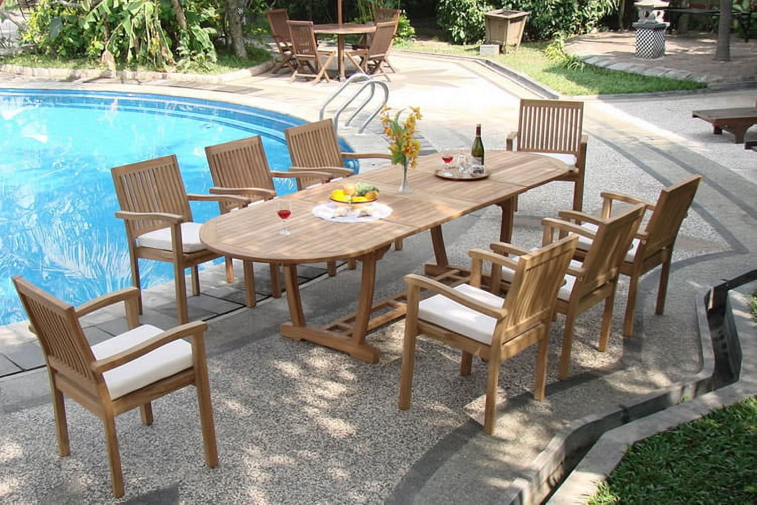 9-Pc Teak Dining Set: 8-Seater Oval Table & 8 Stackable Chairs, Outdoor ...