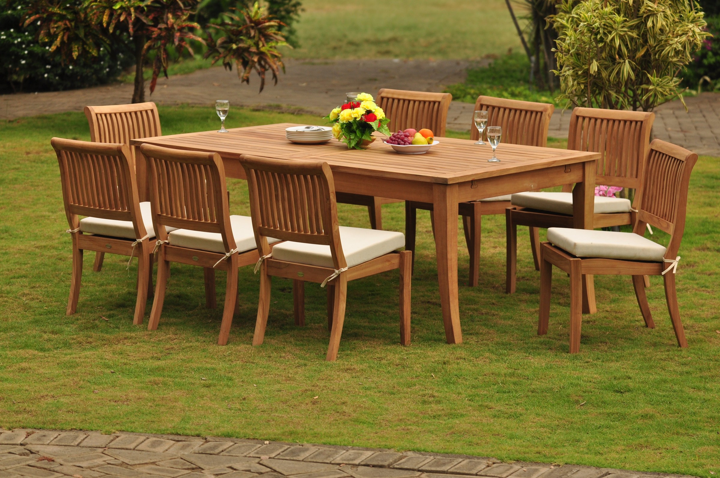 Teak Dining Set: 8 Seater 9 Pc: 118" Atnas Rectangle Table , 2 Stacking ...