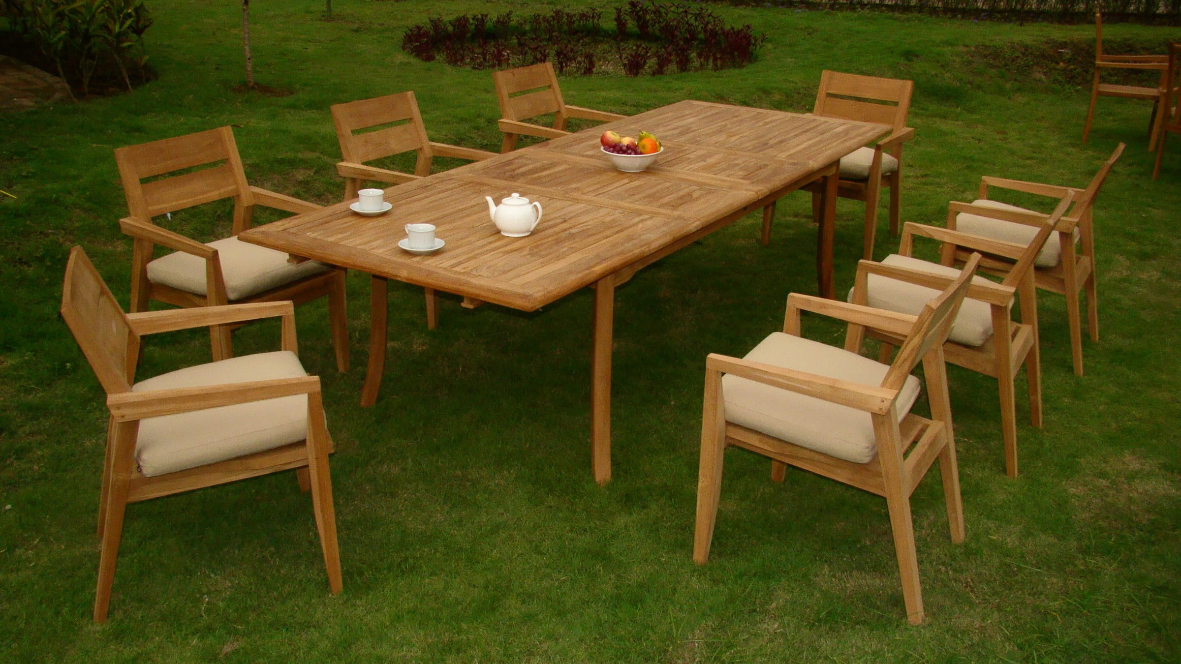 Teak Dining Set:8 Seater 9 Pc -118" Rectangle Table And 8 Stacking ...