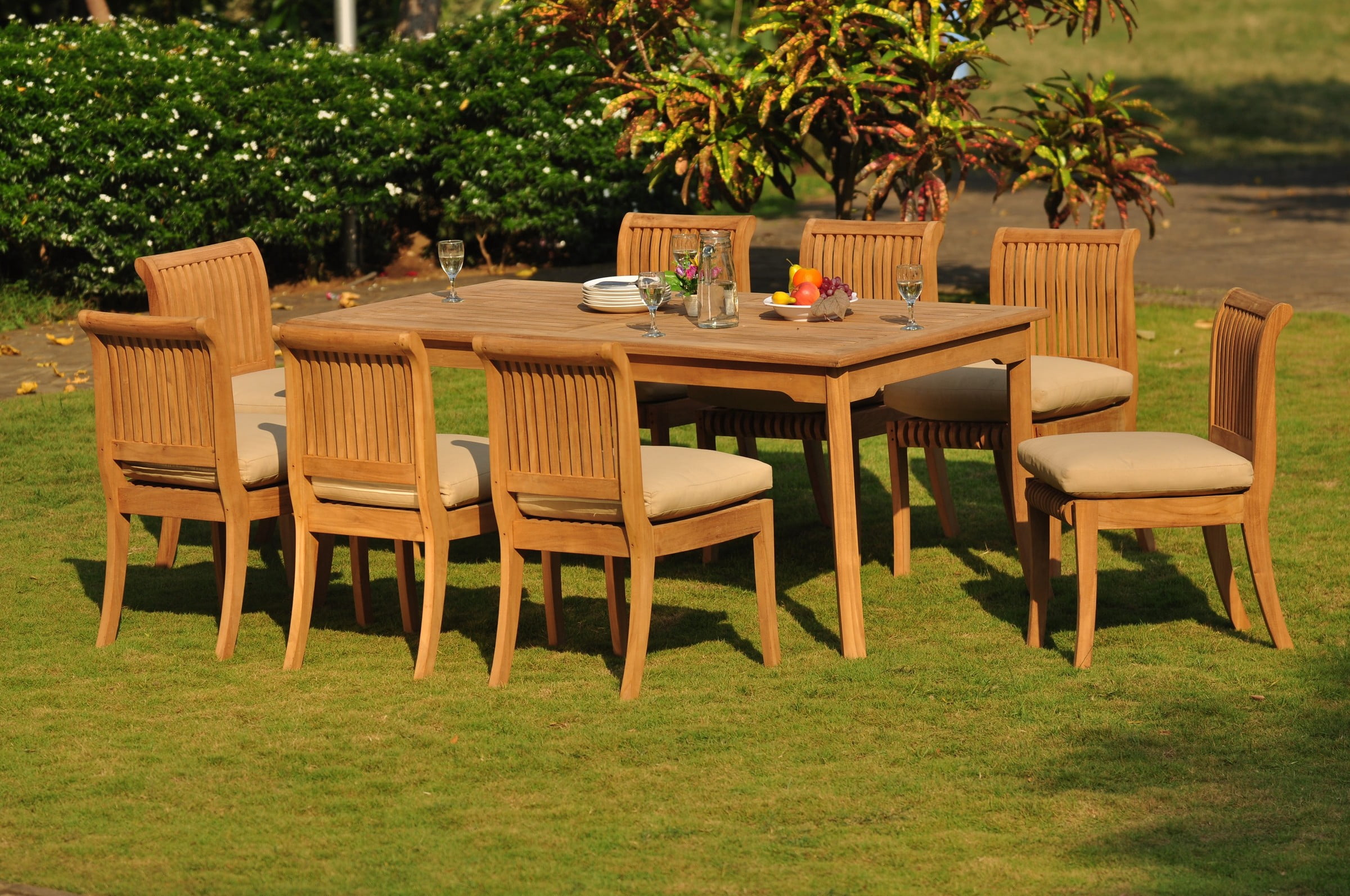 Teak Dining Set: 8 Seater 9 Pc: 71" Rectangle Table & 8 Armless/Side ...