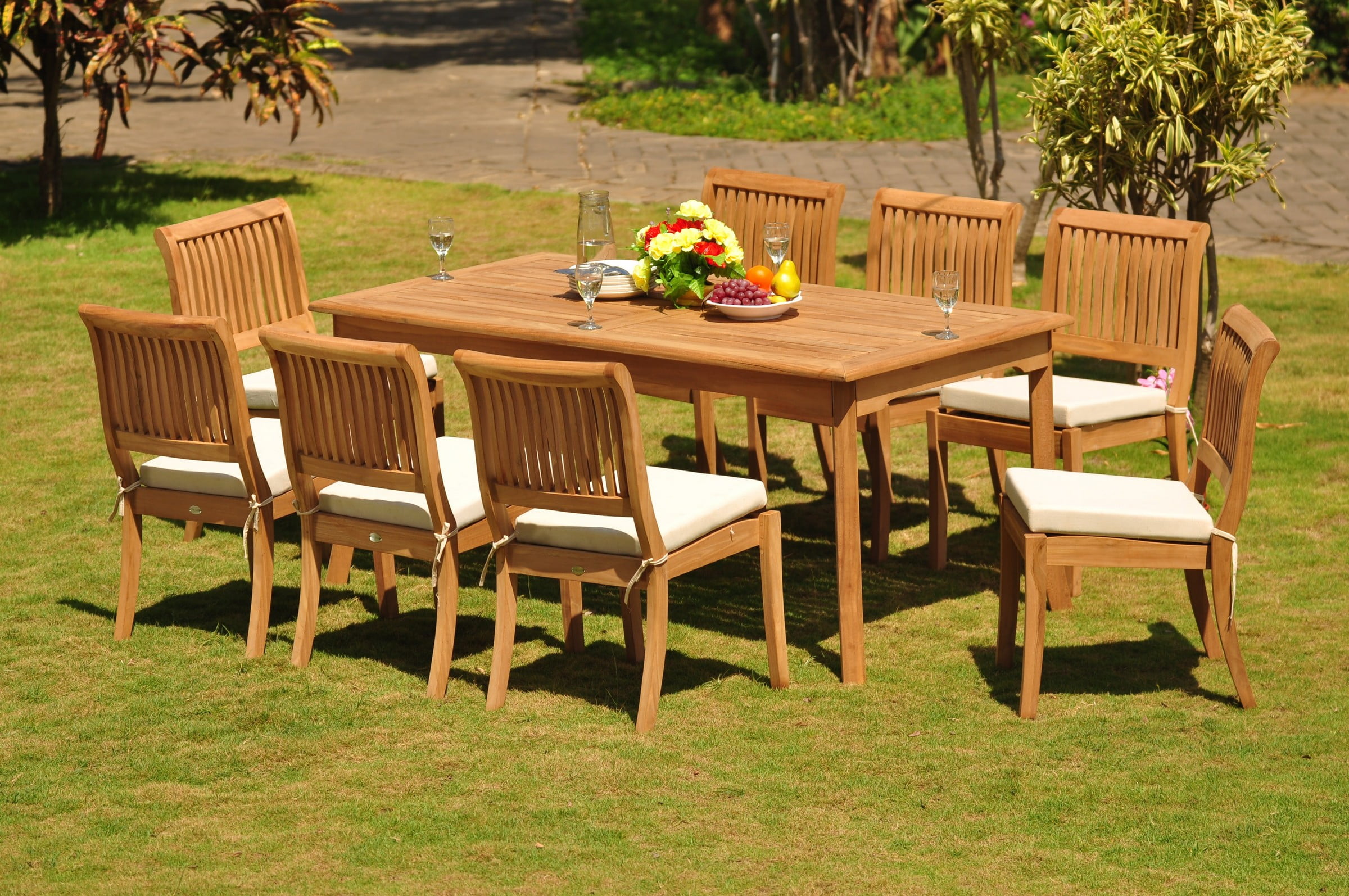 Teak Dining Set: 8 Seater 9 Pc: 71" Rectangle Table & 8 Stacking Arbor ...