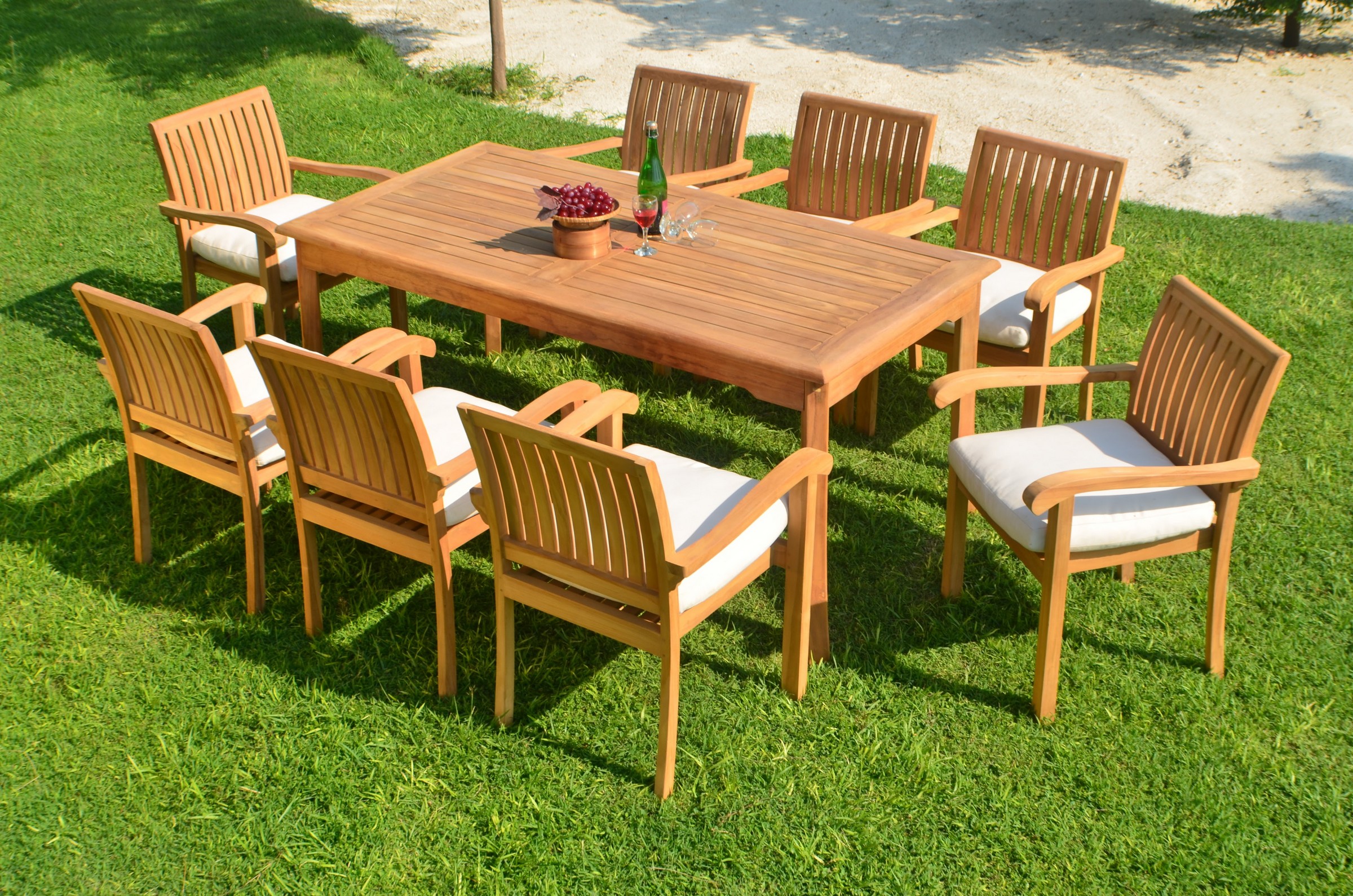 Teak Dining Set:8 Seater 9 Pc -71" Rectangle Table And 8 Stacking Napa ...