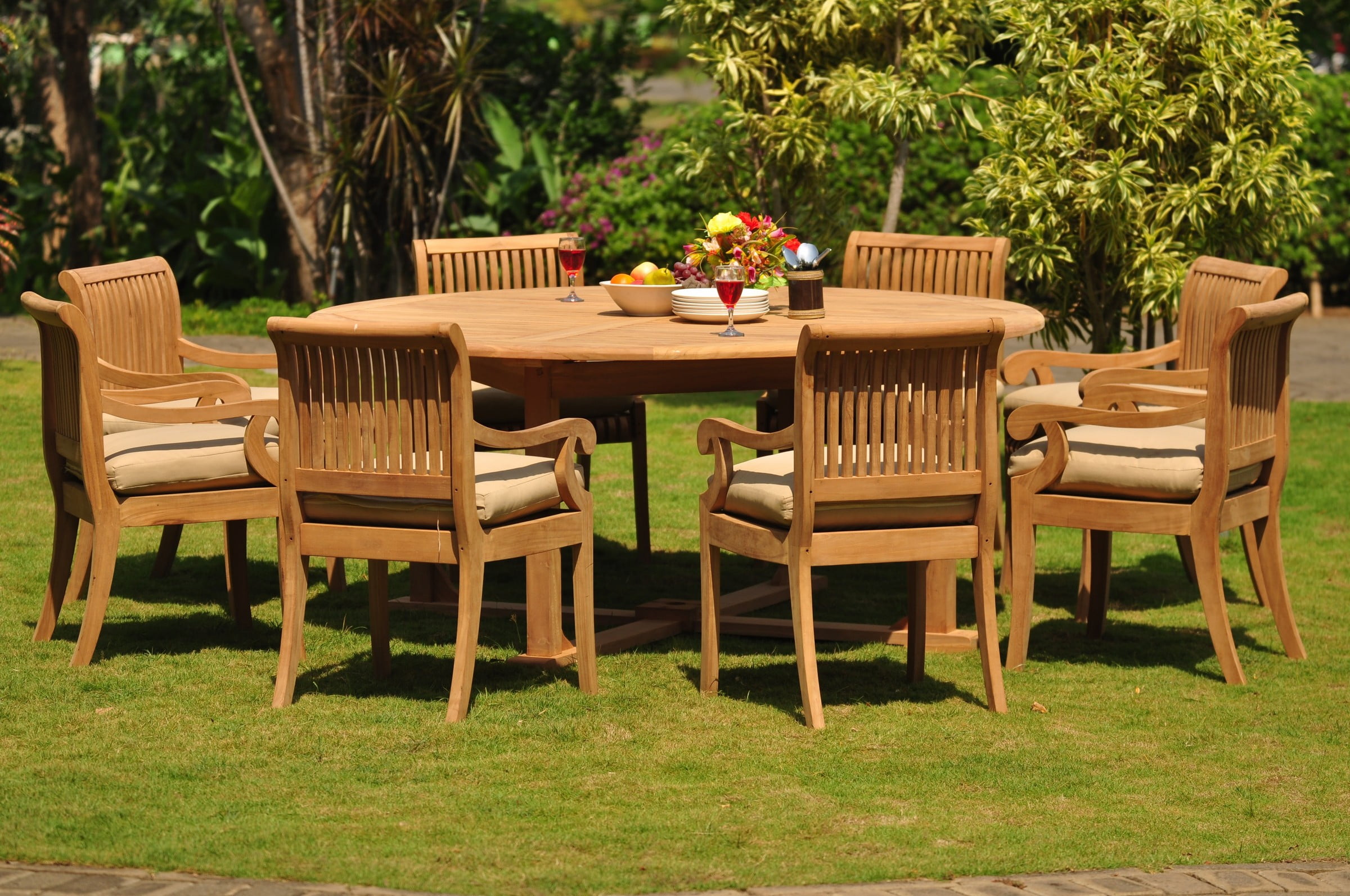 Teak Dining Set: 8 Seater 9 Pc: 72" Round Table And 8 Giva Arm Chairs ...