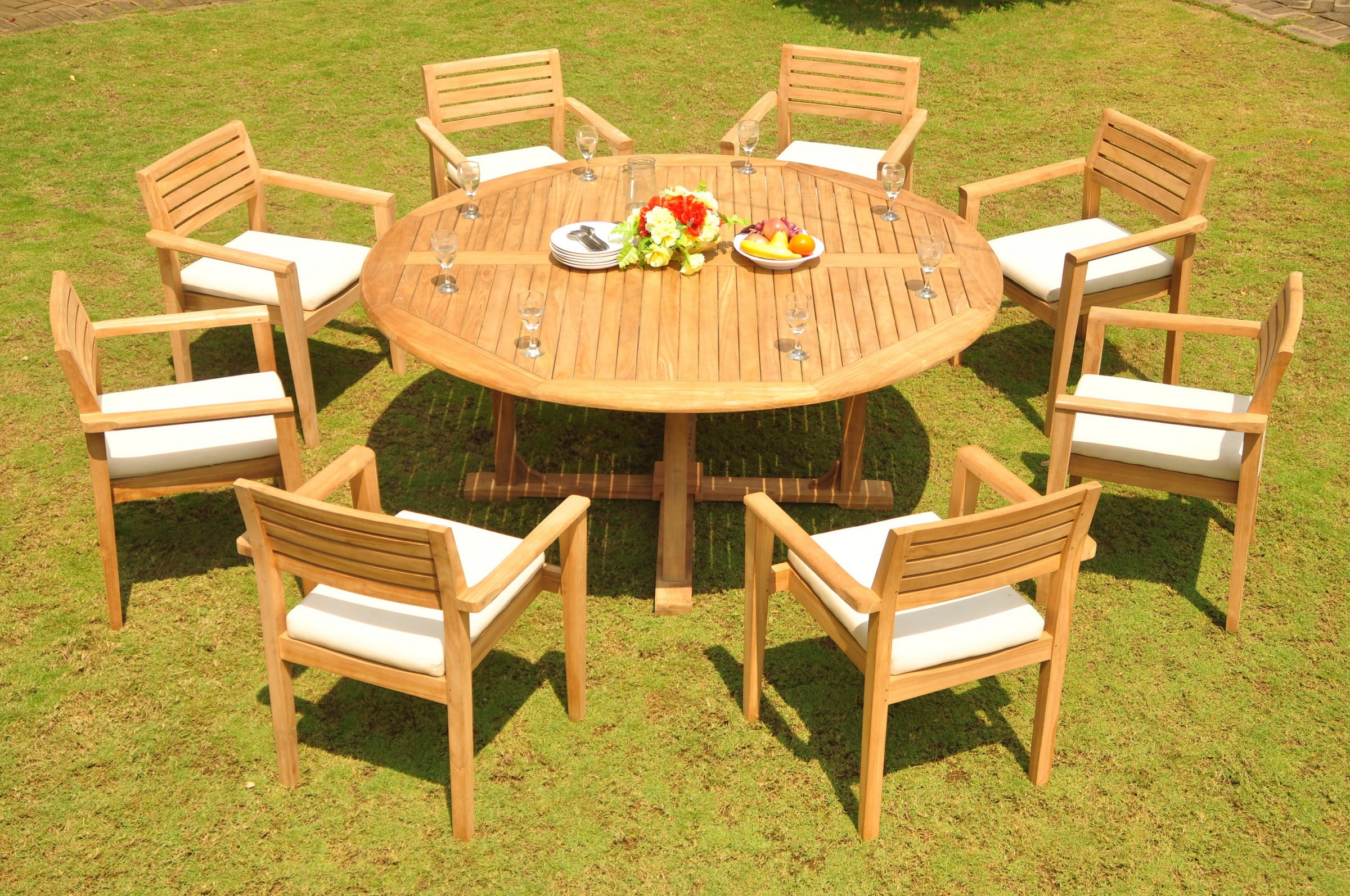 Teak Dining Set: 8 Seater 9 Pc: 72" Round Dining Table And 8 Montana ...