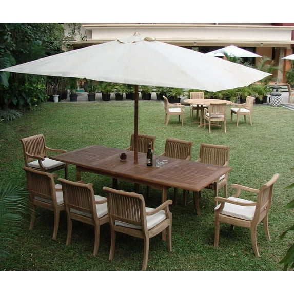 Teak Dining Set:8 Seater 9 Pc - 94" Double Extension Rectangle Table and 8 Giva Arm / Captain Chairs Outdoor Patio Grade-A Teak Wood WholesaleTeak #WMDSGVg