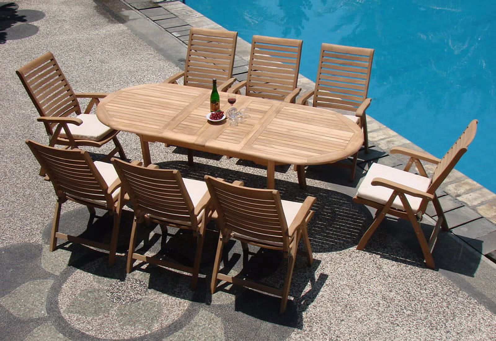 Teak Dining Set:8 Seater 9 Pc - 94" Oval Table And 8 Ashley Reclining ...