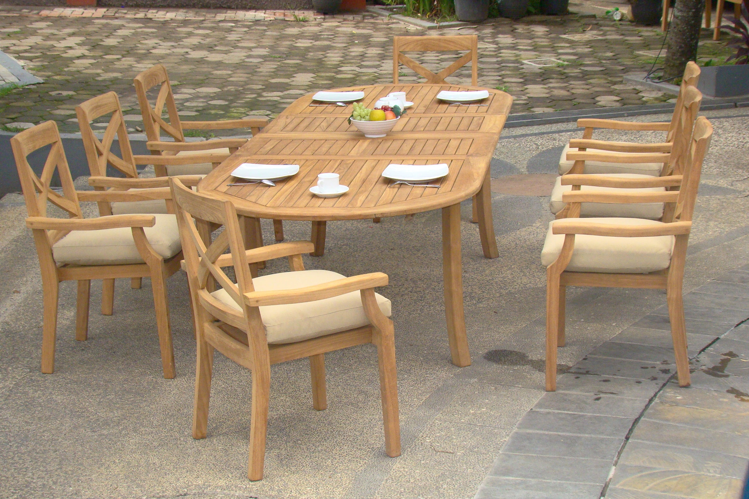 Teak Dining Set:8 Seater 9 Pc - 94" Oval Table And 8 Granada Stacking ...