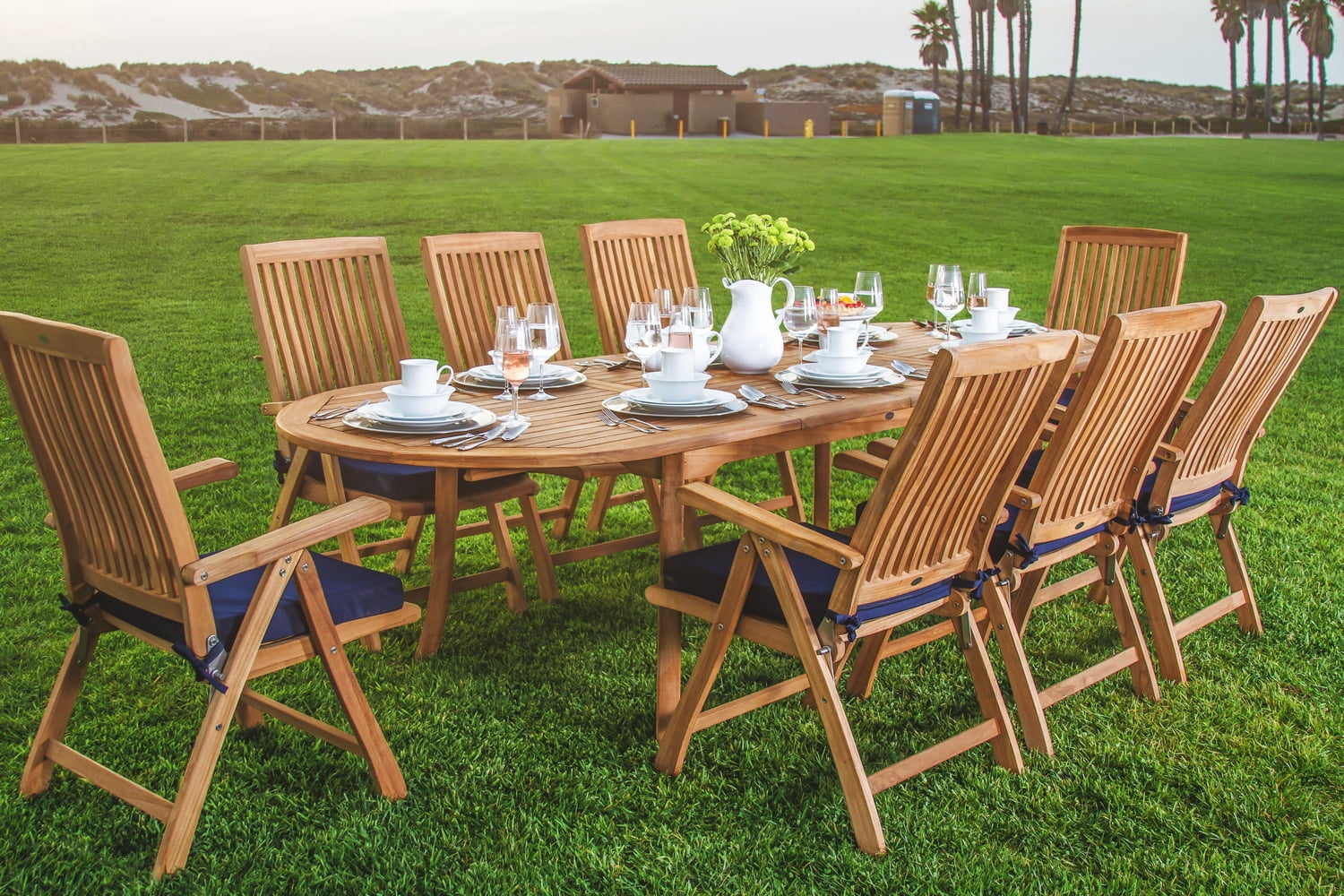 Teak Dining Set:8 Seater 9 Pc - 94" Oval Table And 8 Marley Reclining ...