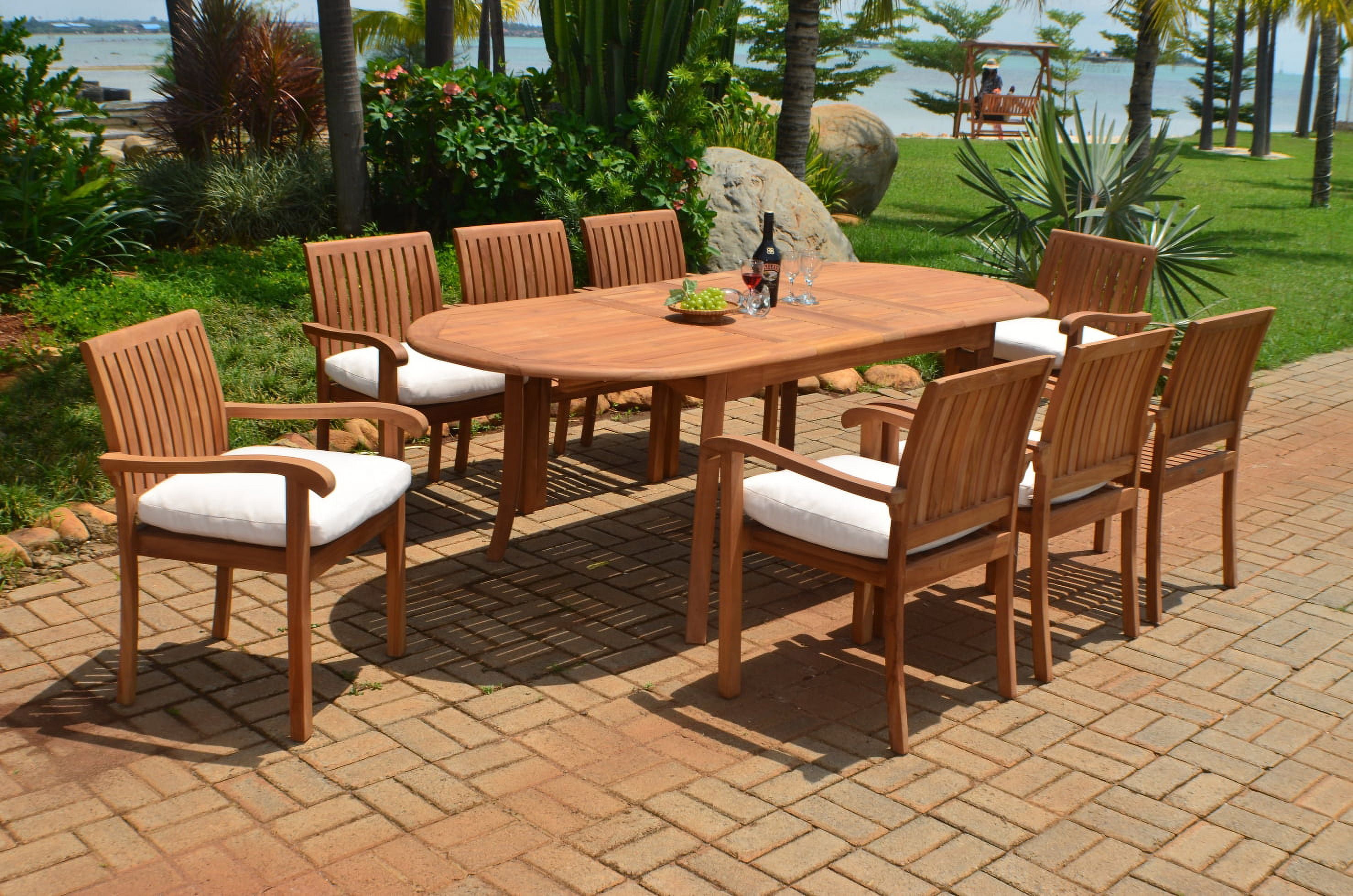 Teak Dining Set:8 Seater 9 Pc - 94" Oval Table And 8 Napa Stacking Arm ...