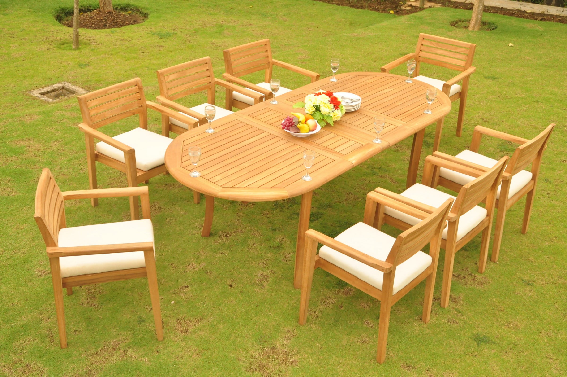 Teak Dining Set:8 Seater 9 Pc - 94" Oval Table and 8 Montana Stacking ...