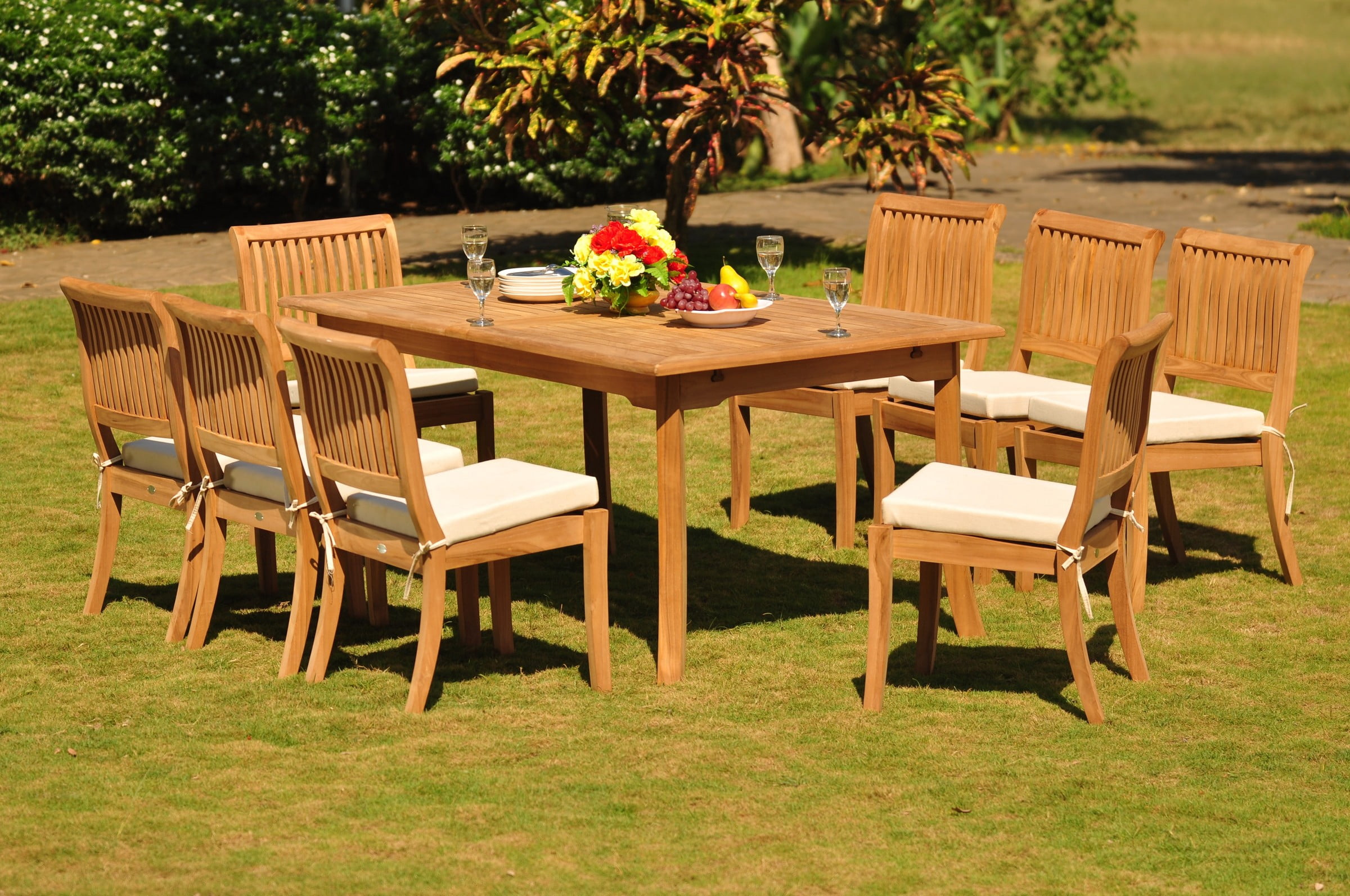 Teak Dining Set: 8 Seater 9 Pc: 94" Rectangle Table & 8 Stacking Arbor ...