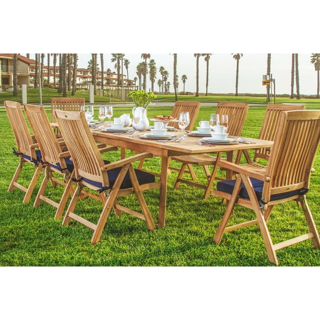Teak Dining Set:8 Seater 9 Pc - 94" Rectangle Table And 8 Marley Reclining Arm Chairs Outdoor Patio Grade-A Teak Wood WholesaleTeak #WMDSMRc
