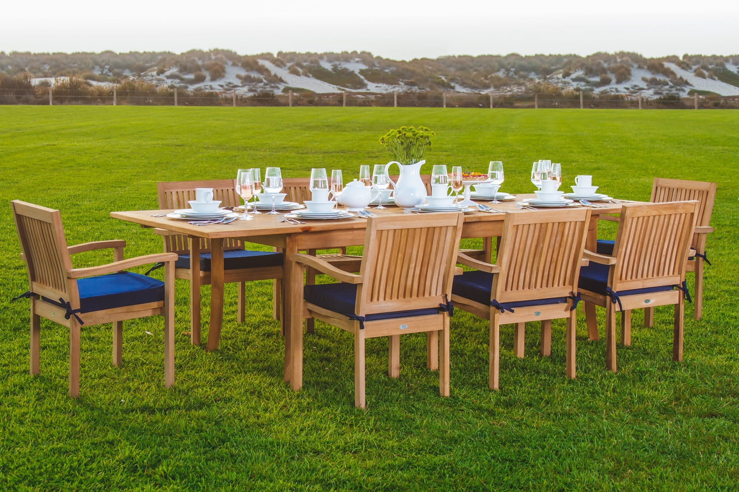 Teak Dining Set:8 Seater 9 Pc -94" Rectangle Table And 8 Stacking Leveb ...