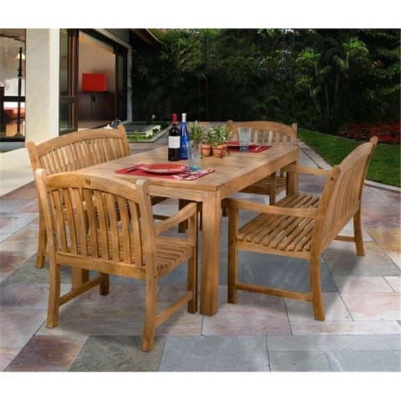 Teak Dining Set - Light Brown - 5-Piece - Durable Design