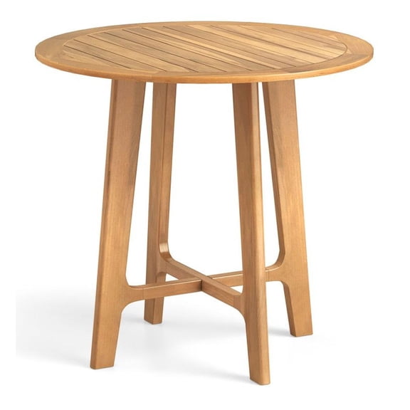 Teak Dining Table 31.5 Inch Round Patio Table, Outdoor Bistro Table with Slatted Top & X-Frame, Garden Table for Backyard, Deck, Porch
