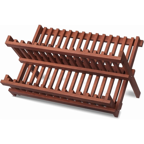 Teak Dish Drying Rack,Folding Collapsible Drainer Plate Organizer Holder for Kitchen,Foldable Spice Rack for Countertop and Cabinet,Pantry Organization and Storage