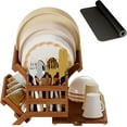 thumbnail image 1 of Teak Dish Drying Rack with Utensil Holder, 3 Tier Collapsible Dish Rack, Wooden Dish Racks for Kitchen Counter, Large Folding Drying Holder with Absorbent Dish Drying Mat, 1 of 14