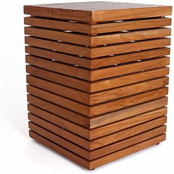 Teak Garden Stool - Farmhouse End Table - Barn Door Wooden Stool - Rustic Farmhouse Side Table/Patio Side Table - Indoor Outdoor Side Table - Indoor Outdoor Stool (Modern)