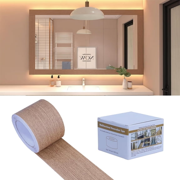 Teak  Grain Removable PVC  Border Wall Decor Removable Self Adhesive Door Frame Window Mirror Bathroom Tiles Sticker Grain Trim Wallpaper 1.96inch x 393inch