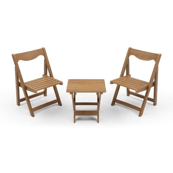 Teak HIPS Outdoor Bistro Set - Foldable Table & Chair Set | 2 Chairs | Durable Patio Furniture for Small Spaces & Balconies