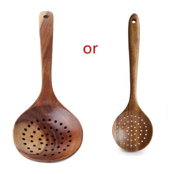 Teak Kitchen Utensils Colander Ladle Skimmer Kitchenware Dipping Big Wooden Rice Long Handle Natural Utensil