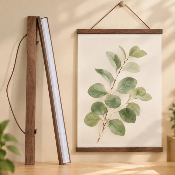 Magnetic Poster Hanger, Teak Finish, 16.1 in, 1 Set, Strong Magnet Wooden Scroll Frame for Kids Art, Calligraphy & Wall Prints