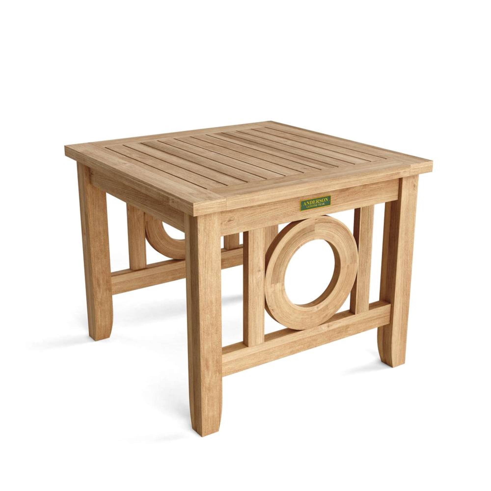 Natsepa Teak Square Outdoor Side Table with Circular Motif