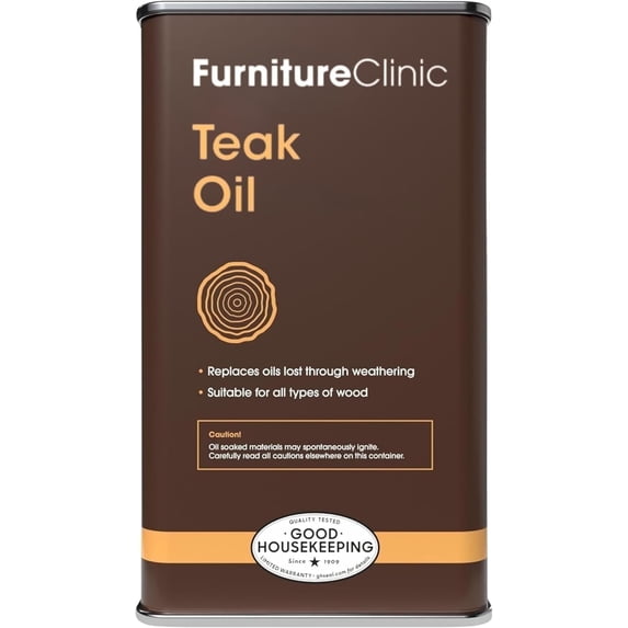 Furniture Clinic Teak Oil | 10x More Teak Oil | 170fl oz / 5 Liter | Wood Oil Protects & Cleans Outdoor & Indoor Furniture, & Boats | Restore & Protect Wood, Prevent Drying | Natural Matte Finish