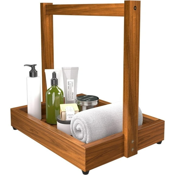 Teak Organizer for Bathroom Kitchen - Use as Shower Caddy Towel Holder Toilet Paper Storage Fruit Basket Spice Rack with Non-Slip Base