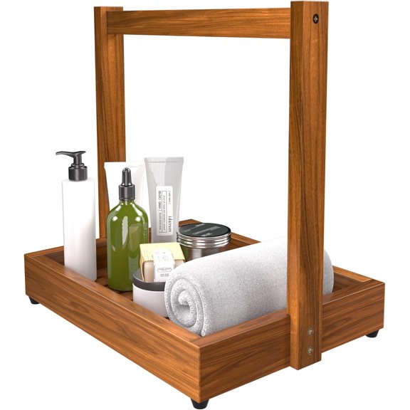 Teak Organizer for Bathroom Kitchen - Use as Shower Caddy Towel Holder Toilet Paper Storage Fruit Basket Spice Rack with Non-Slip Base