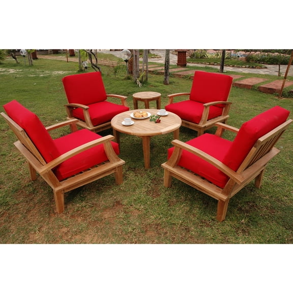 Teak Outdoor Patio Armchair Set - 6 Piece Deep Seating Conversation Set