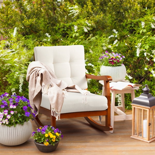 Teak Outdoor Wood Rocking Chair with Detachable Cushions, Ergonomic ...