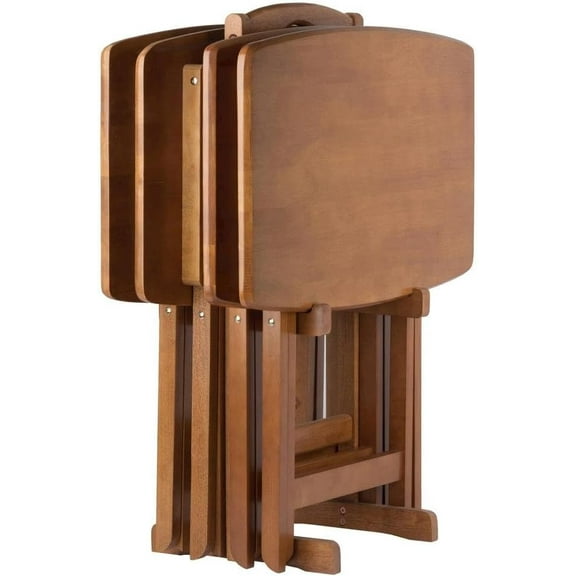 Teak Oversized Snack Tables Set of 4 TV Trays with Stand Sturdy Wooden Tables for Eating, Working, or Entertaining in Any Space