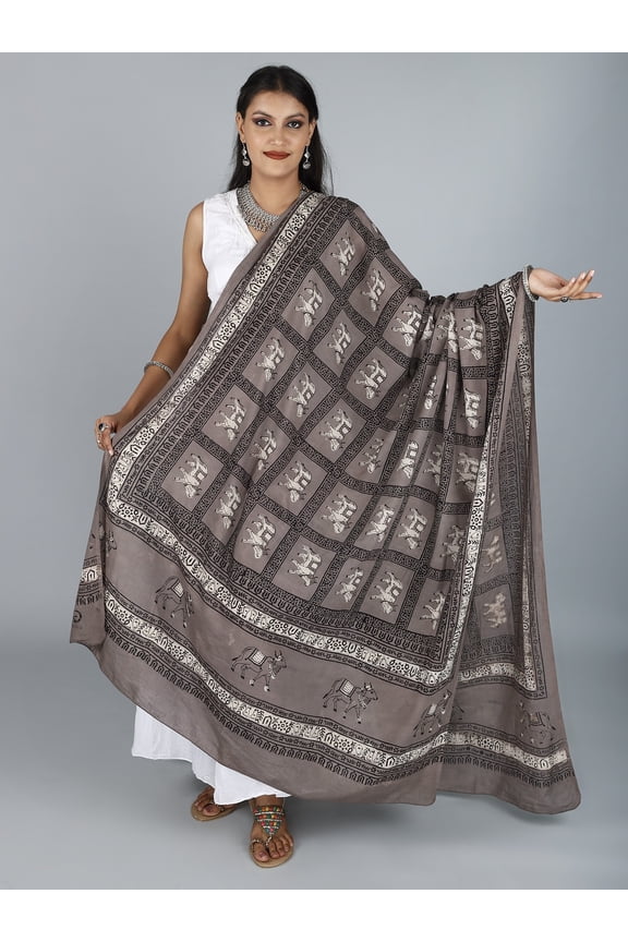 Teak Prayer Shawl with Cow Print Pattern from ISKCON Vrindavan by BLISS