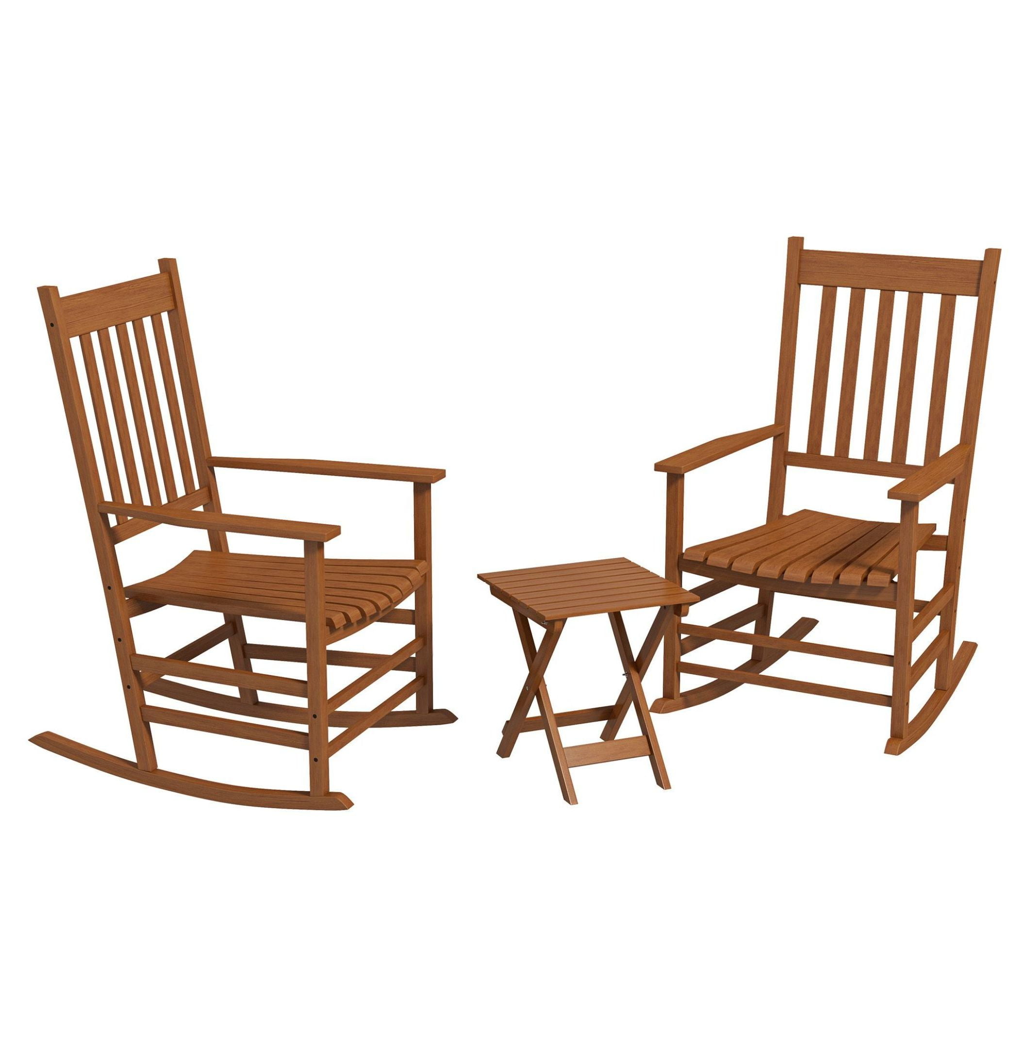 Teak Rocking Chairs Set of 2 with Side Table - Outdoor Porch Rockers ...