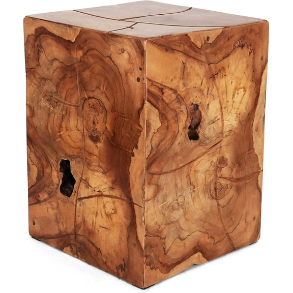 Teak Root Square Garden Stool - Rustic Farmhouse Side Table/Patio Side Table - Indoor Outdoor End Table - Indoor Outdoor Stool - Medium